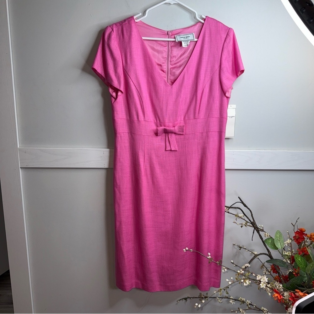 Elegant Willow Glenn Pink Midi Dress with Bow Accent
